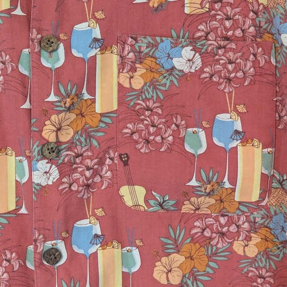 Caribbean Medium Silk/Cotton Blend Hawaiian Button Down Shirt Ukulele Margaritas - Picture 6 of 10